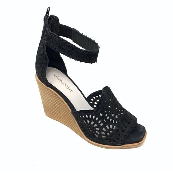 Jeffrey Campbell Black suede cut out wood wedges - Picture 4 of 8